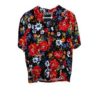 Denim & Flower Button Down Shirt Men's Large Colorful Floral Hawaiin Vacation